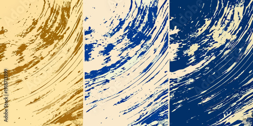 Abstract vertical brushstrokes in gold blue and cream tones