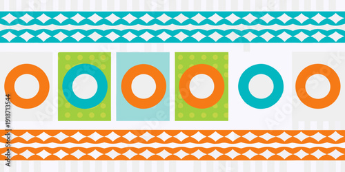 Colorful geometric pattern with circles and diamond shapes in rows