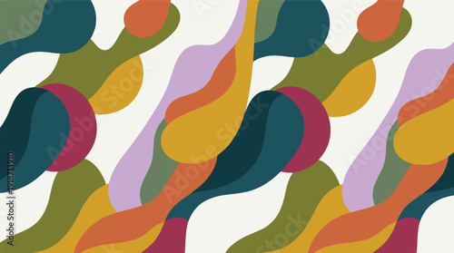 Abstract organic fluid shapes seamless pattern with warm retro colors
