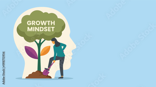 Conceptual illustration of growth mindset and personal development