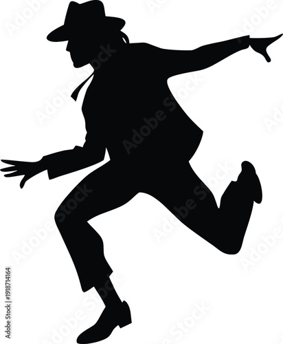 Man in Suit and Hat Silhouette in a Fast Dance Move