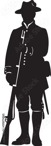 Hunter silhouette illustration vector, colonial rifleman line art