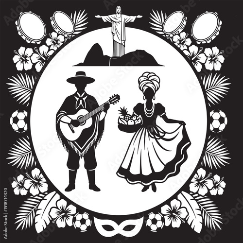 Brazilian Carnival Celebration with Music, Dance, and Iconic Landmarks.