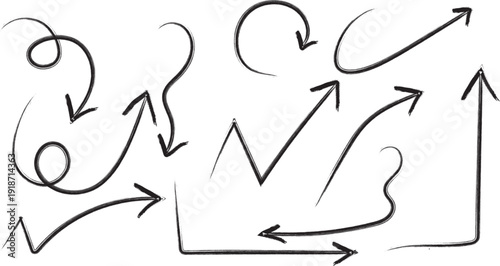 A complex hand drawn diagram of various arrows and directions
