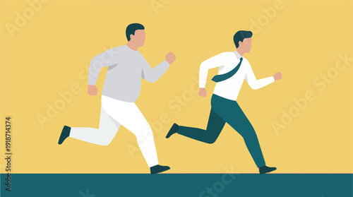 Two men running in a race, symbolizing business competition and progress