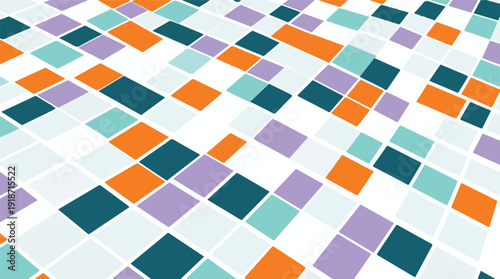 Vibrant geometric pattern of colorful diamond tiles on white background