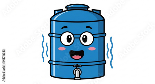 Happy Blue Water Heater Cartoon Character with Smiling Face Isolated on White