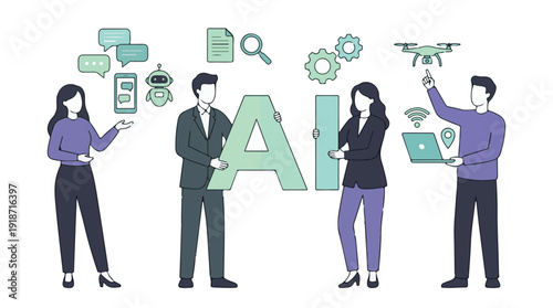 People collaborating on Artificial Intelligence (AI) concepts and technology development