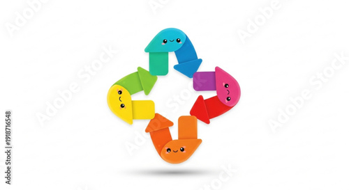 Colorful Arrows Forming Circle with Smiley Faces on White Background