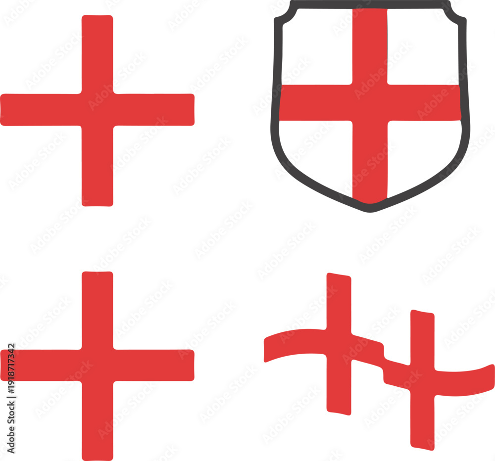 Fototapeta premium Collection of st george symbols and english flag illustrations