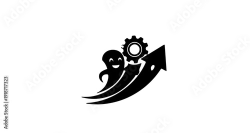 Mascot Logo of an Upward-Pointing Arrow Figure with Gear Head