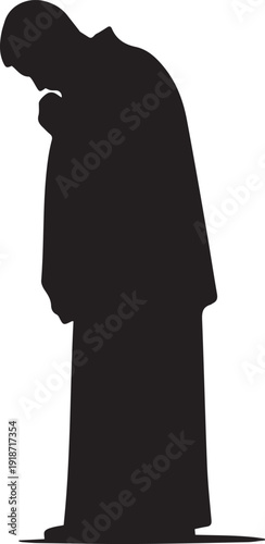 Silhouette of man bowing, wearing long robe, vector illustration