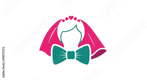 Playful Abstract Bow Tie and Veil Logo in Bright Fuchsia and Teal Colors