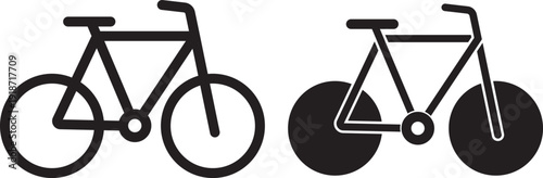 Biking Mountain Icon Set. Off-road cycling symbols. Extreme Cycling Symbols. Mountain biker icon. Biking mountain icon logo in stroke lines collection. Line and glyph design with editable stroke