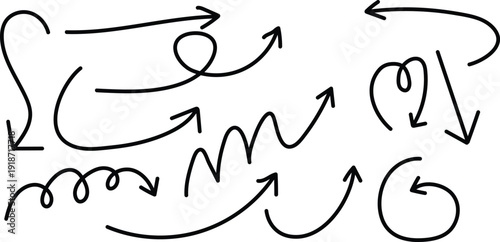 A collection of hand drawn arrows and squiggles on a white background