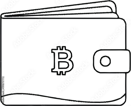 Bitcoin wallet icon with crypto currency symbol for digital finance and electronic payment systems line art drawing