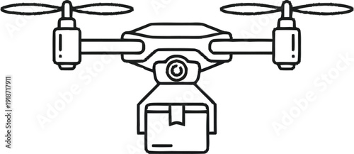 Delivery drone with package flying for contactless shipment service on a checkered transparent background