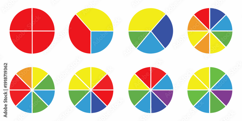 Obraz premium Colorful circles divided into segments demonstrating various color combinations