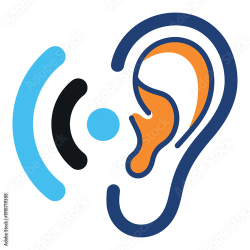 Sound waves entering human ear for hearing and listening concept icon
