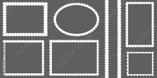 Black background with several white geometric shapes and dotted borders