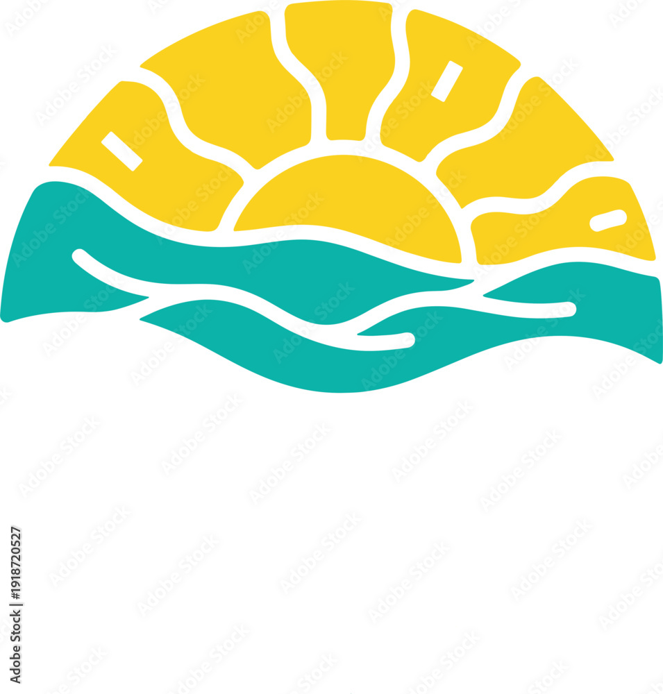 Fototapeta premium Summer vacation, sun, and ocean waves with text typography design