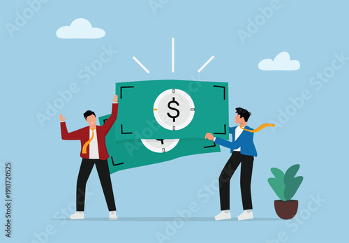 Businessmen capturing dollar making profit and financial success