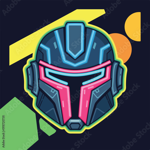 Futuristic Space Helmet with Neon Lights.
