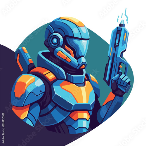 Futuristic Robot Soldier with Advanced Weapon.