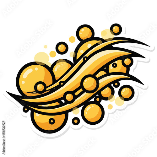 Golden Abstract Swirling Shapes with Bubbles.