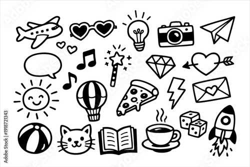 Doodle Art Collection of Various Icons for Creative Projects and Designs