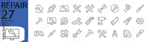 Repair icon set. Editable stroke.