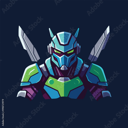 Futuristic Robot Soldier with Swords.