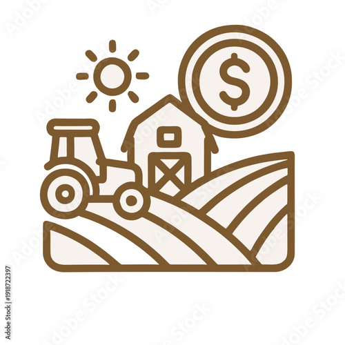 Farm Production and Rural Economy Line Icon. Rural economy icon is suitable for presentations, reports, and materials related to agriculture, agribusiness, and rural development.