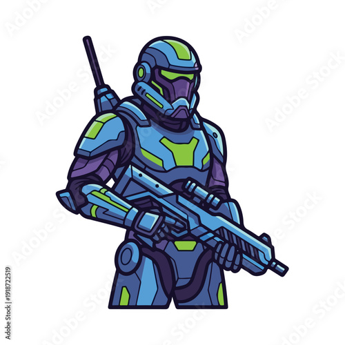 Futuristic Soldier with Advanced Rifle and Armor.