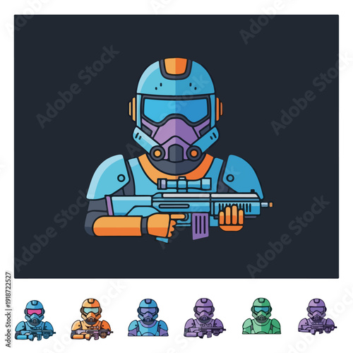 Futuristic Space Soldier with Rifle Illustration.