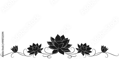 Silhouette illustration of a row of lotus flowers on water for Vesak Day