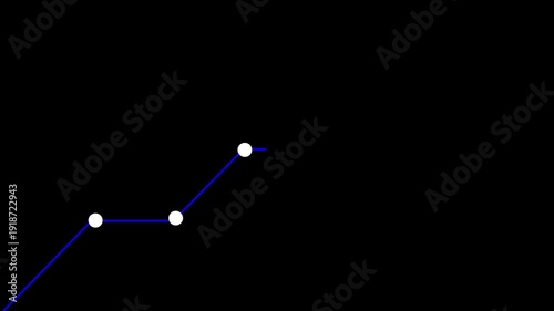 graph line going up, from one point to the highest point. black screen. Fast rising graph. Business cartoon animation. Economic metaphor.