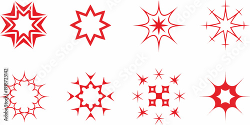 Collection of red starburst and star shaped graphic elements