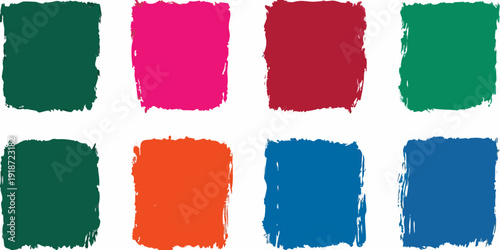 A collection of eight square paint swatches in various vibrant colors
