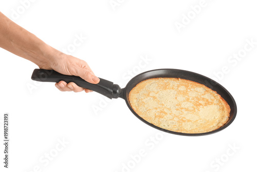 Female hand holding frying ...