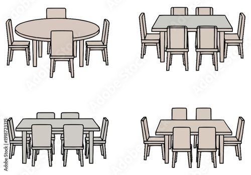 Modern Dining Room Furniture Arrangements Featuring Round Rectangular Tables and Upholstered Chairs for Interior Design Concepts furniture icons top
