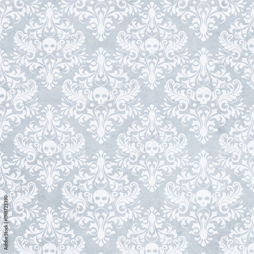 Elegant Macabre Skull Damask Repeating Pattern