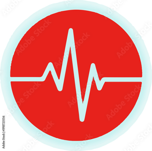 Heartbeat pulse line graph on red circle background with light blue border
