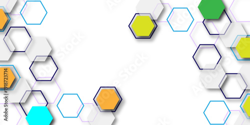 abstract hexagon geometric background with colorful layered shapes and soft shadows modern minimal design template