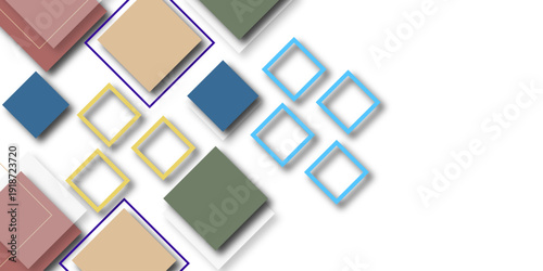 abstract geometric square shapes with colorful frames and soft shadows on light background modern minimal design concept