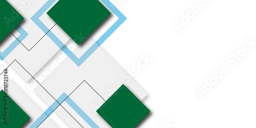 abstract geometric green squares with blue frames and shadow overlay modern minimal background design template