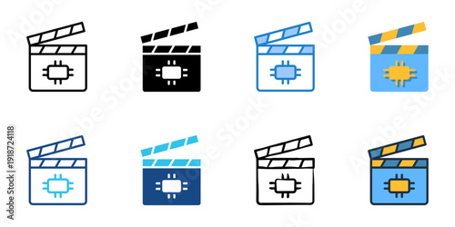 AI Media Production icons set multiple style collection. Editable stroke 
