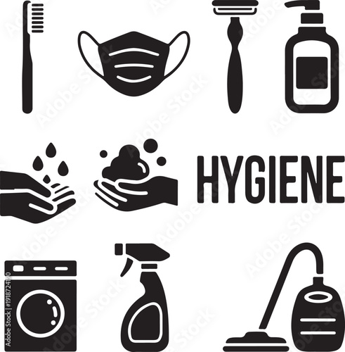 Hygiene and cleanliness icons for health and wellness concept