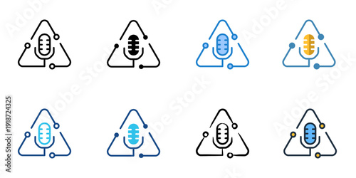 AI Podcast Production icons set multiple style collection. Editable stroke 
