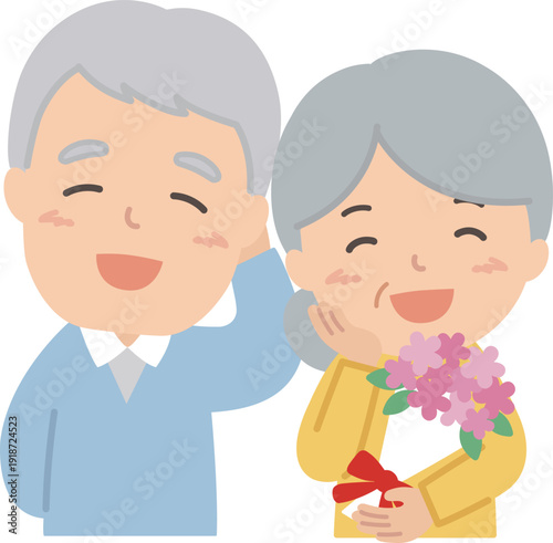 花束をもらう老夫婦